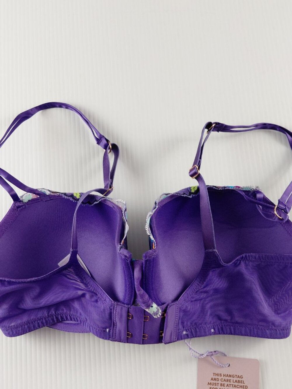 Savage X Fenty Steamy Floral Padded Balconette Bra Size 34DD Purple Royale Lace - Picture 3 of 7